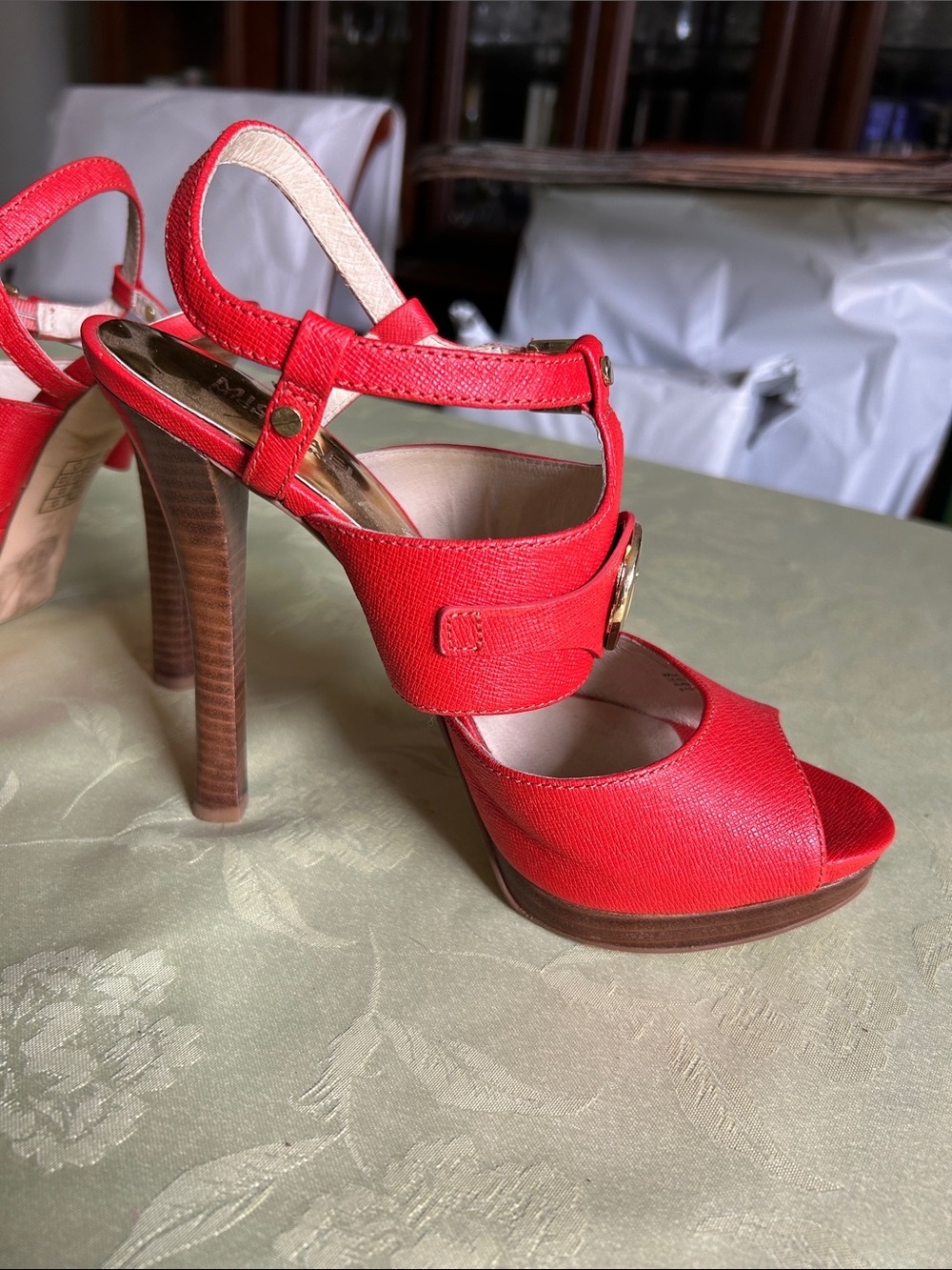 Michael Kors Red Platform Peep-Toe Strappy High Heels - Picture 7 of 11